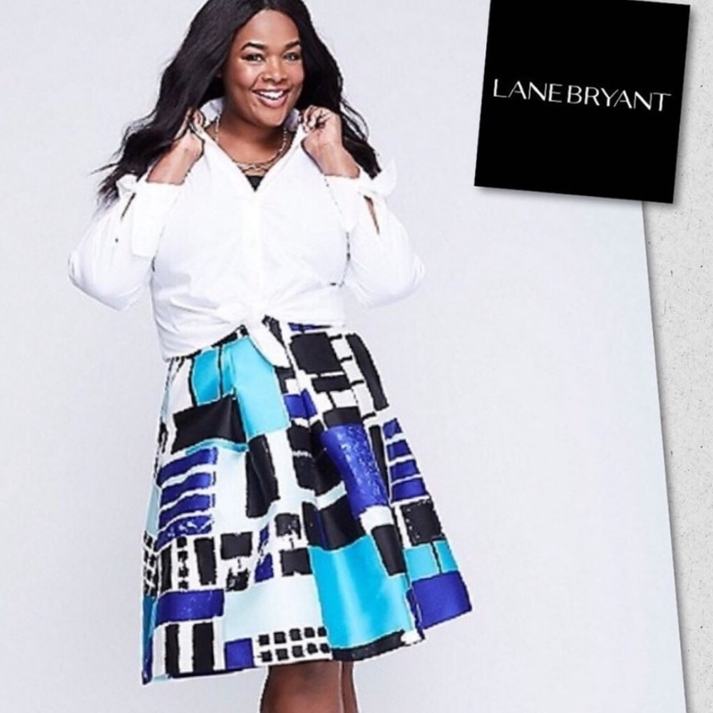 Lane Bryant Blue Geometric Skirt w/ pockets NWT